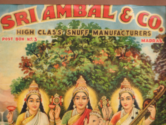 Hindu goddesses, in an advertisement of Sri Ambal & Co.(high class snuff manufacturer)
